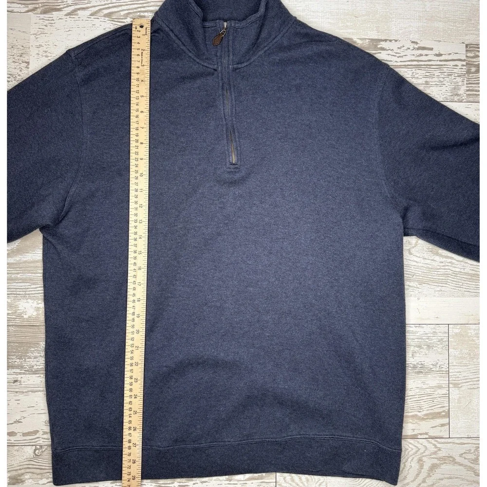 Brooks Brothers Sweater Mens XL Blue Mock Neck 1/4 Zip Cotton Knit Pullover